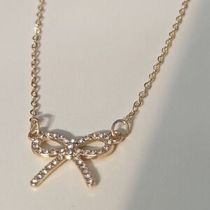 Gold & Silver Rhinestone Bow Fashion Necklace New!